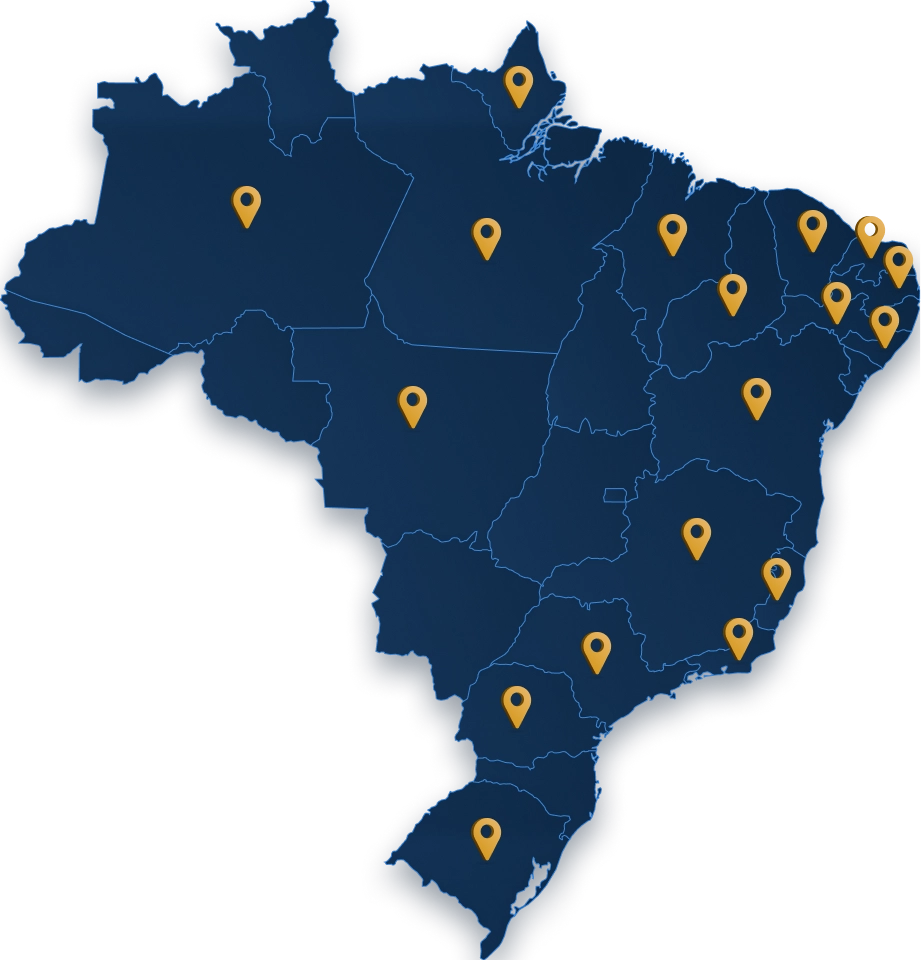 Mapa do Brasil com presença em diversos estados